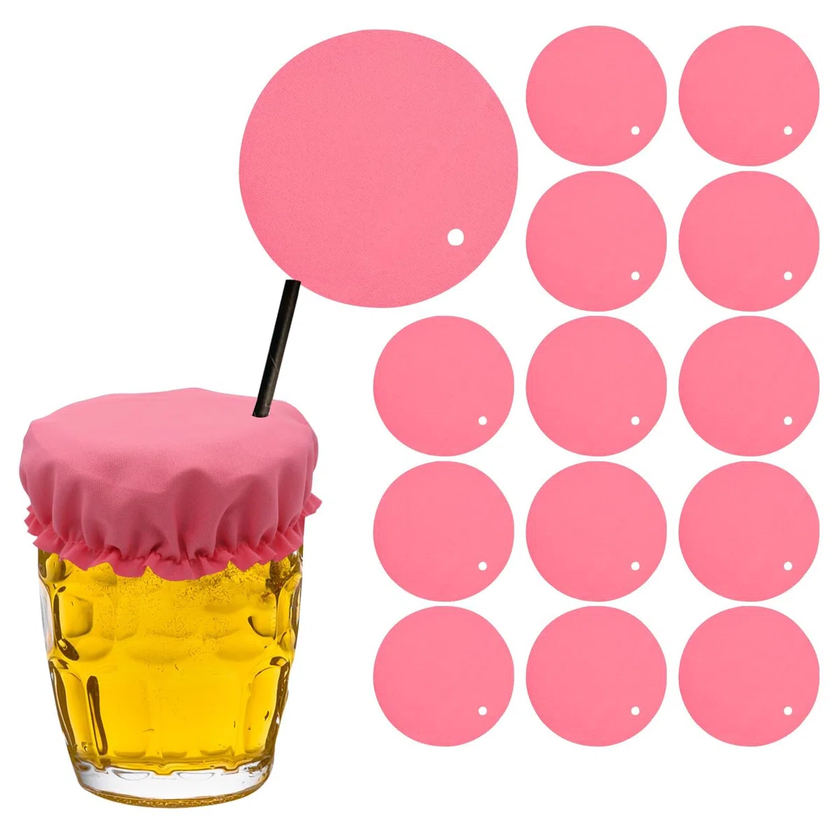 Wolancy 10PCS Getränkedeckel Scrunchie mit Strohhalmloch, Getränkedeckel für Alkoholschutz, Getränkedeckel Scrunchie für Frauen Männer (Pink)