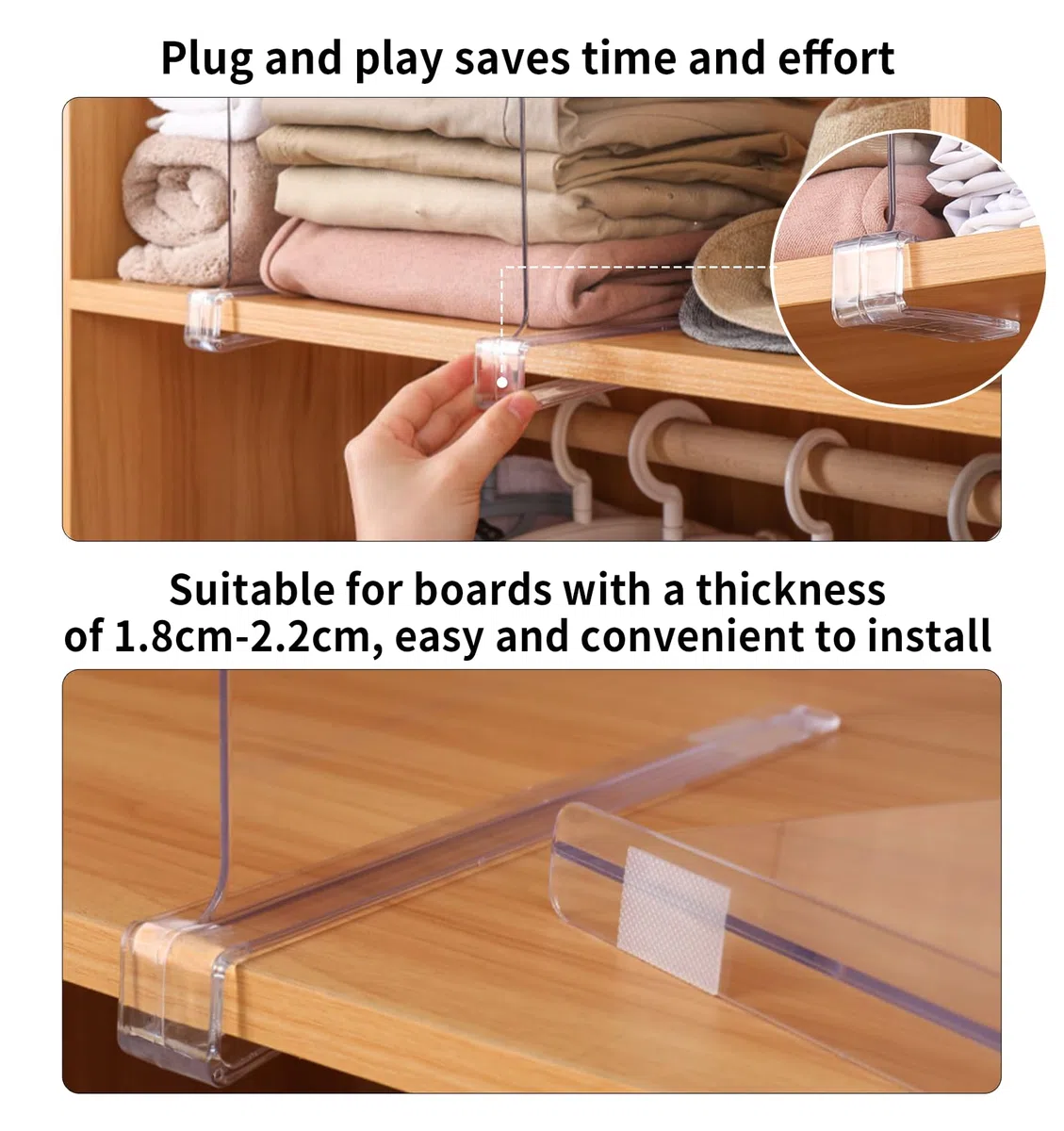Transparente Acryl Regaltrenner Kleiderschrank 30 x 20 cm Kleiderschrank Trenner,Verstellbarer Kleiderorganisator,Ohne Bohren Regalteiler für Handtaschen Aufbewahrung,Kleidung,Bücher-4 Stück