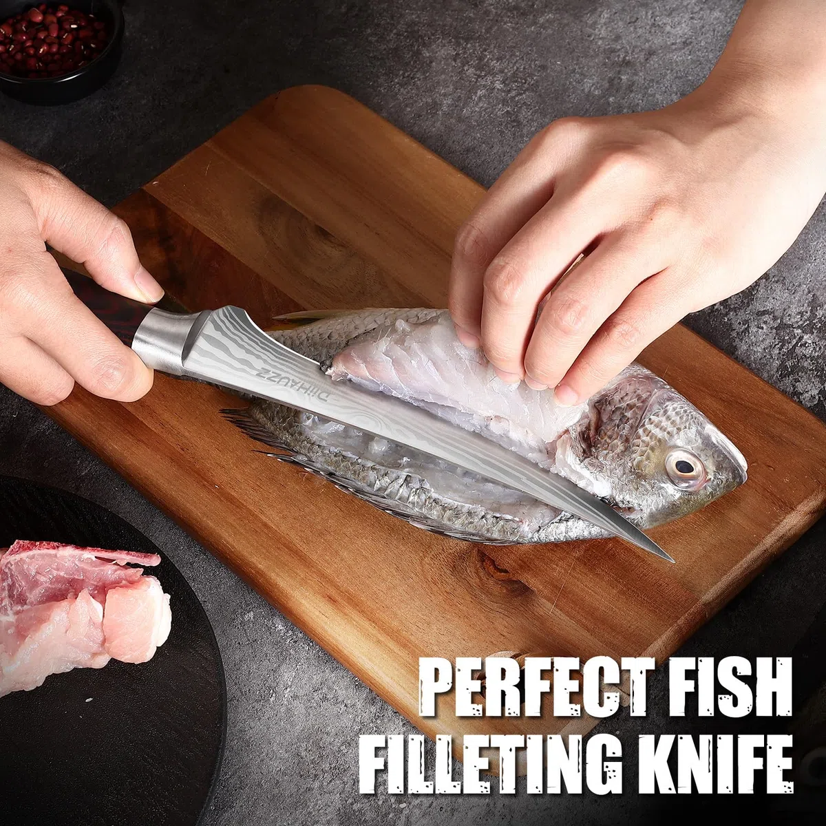 DiiHAUZZ 18 cm Filetiermesser, Profi Ausbeinmesser aus hochwertigem 5Cr15MoV Hochkohlenstoff-Edelstahl, Scharfes Fischmesser mit Ergonomischem Pakkaholzgriff, Fischfiletiermesser für Hobbyköche&Profis