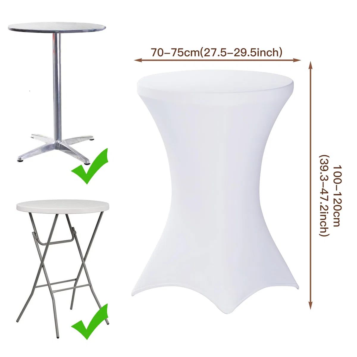 Dehnbare, elastische Tischdecken Größen - Modernes, minimalistisches Design Perfekt für Bars, runde Tische, Hochzeiten, Partys - Elegantes Ambiente (1, Weiß, 70 * 75cm)