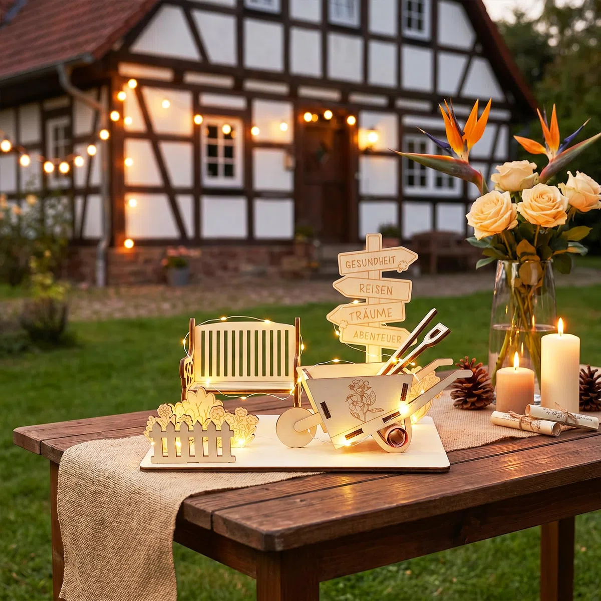 Geldgeschenk Ruhestand Holz mit LED– Kreatives Renteneintritt Geschenk für Frauen & Männer, Schubkarre Geldgeschenk für Rentner, Abschiedsgeschenk Kollegen