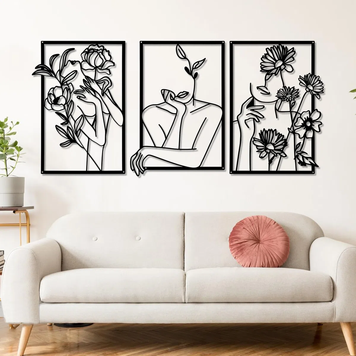 YiYa 3 Stück Wanddeko aus Metall Minimalistische Metall Wandkunst Wanddeko Schwarz Minimalistische Frau Wand Hängen Ästhetisch für Zuhause Wohnzimmer Küche