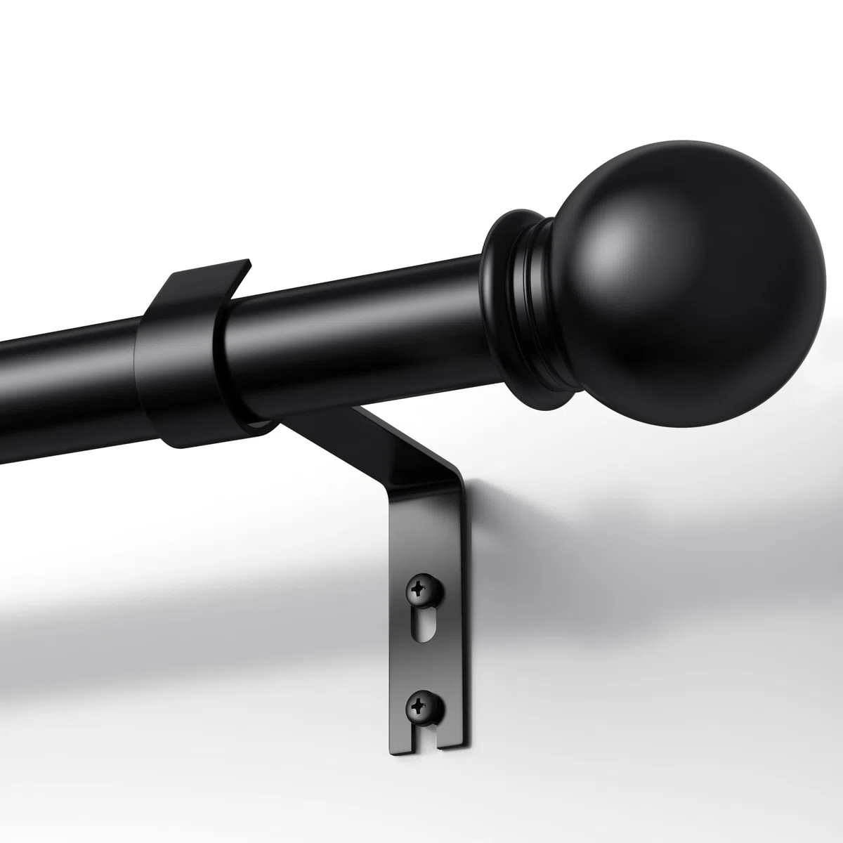 Gardinenstange Schwarz 81-314cm, Vorhangstange Schwarz 16 mm Durchmesser, Metall Gardinenstange mit Kugelkopf Enden für Schlafzimmer, Wohnzimmer und Küchen, Schwarz Matt