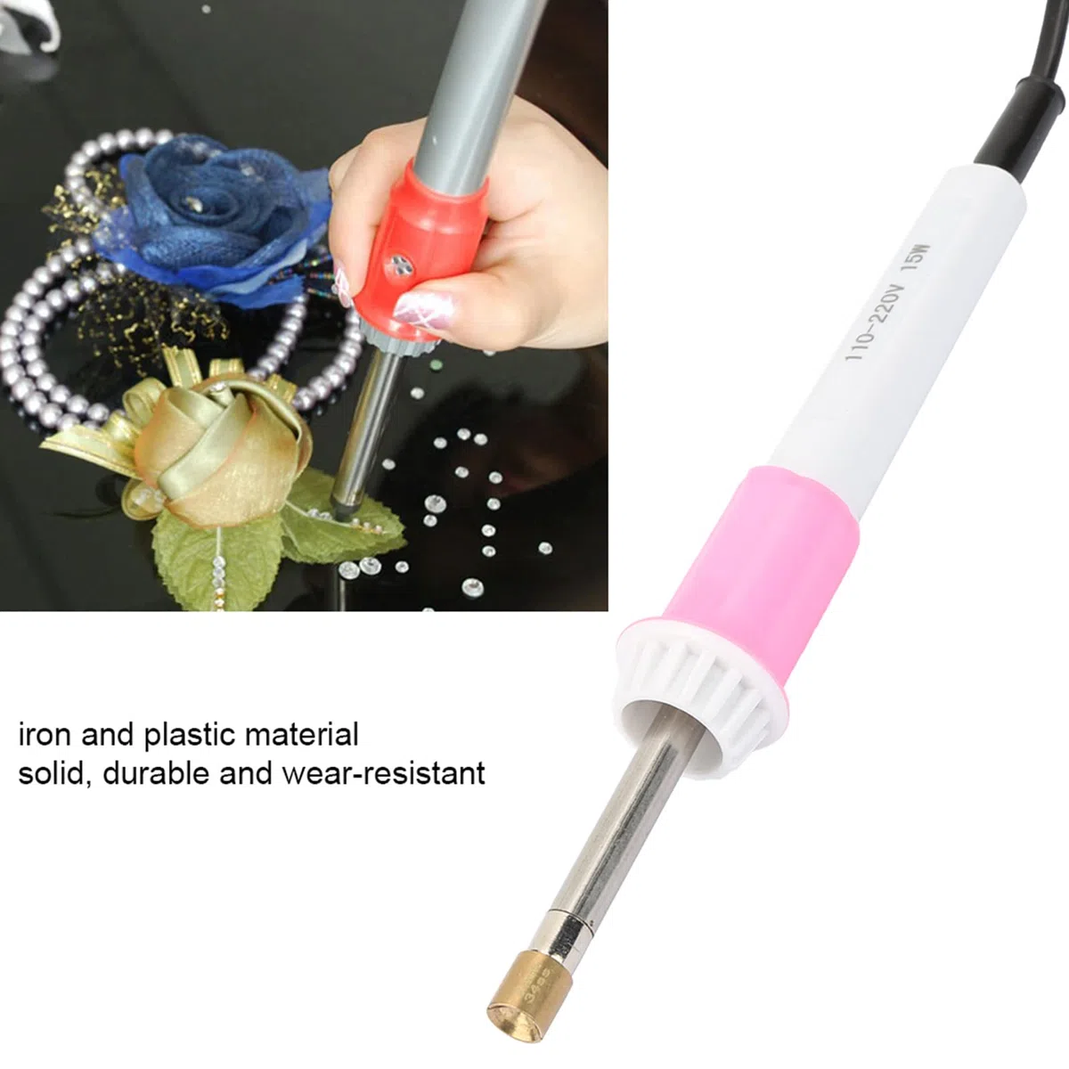 Qcwwy Hotfix-Applikator, DIY Hot Fix Setter Applikator Wand Tool Kit Set mit 7 Verschiedenen Größen Tipps DIY Crafts Hotfix Tool