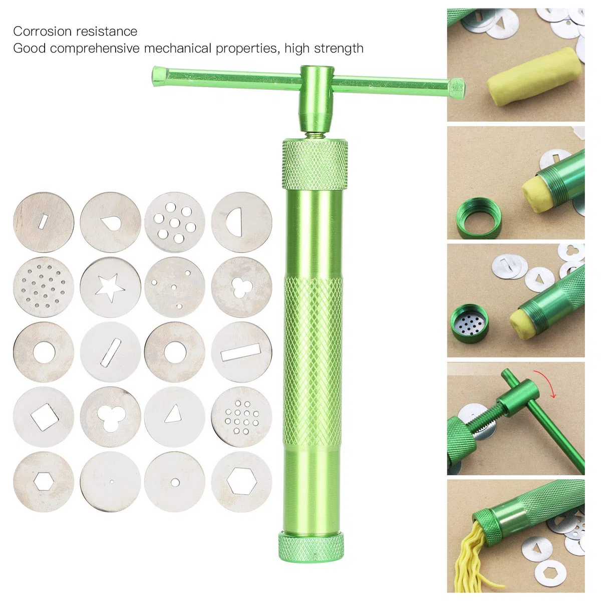 Jenngaoo Ton Extruder, Fondant Extruder mit 20 Spitzen Zuckerpaste Extruder Kuchen Dekor Werkzeuge Edelstahl Squeezer Craft Manual Keramik Werkzeuge