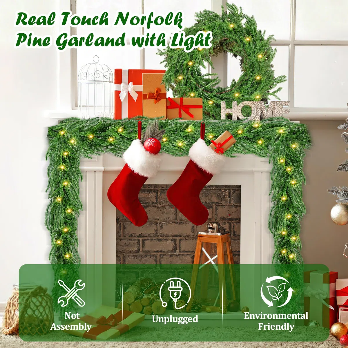 Timiyou Weihnachtsgirlande Naturgetreue Tannengirlande 270cm Grün - Perfekt für Weihnachtsdeko, Treppengeländer & Türrahmen! LED Beleuchtet, batteriebetrieben