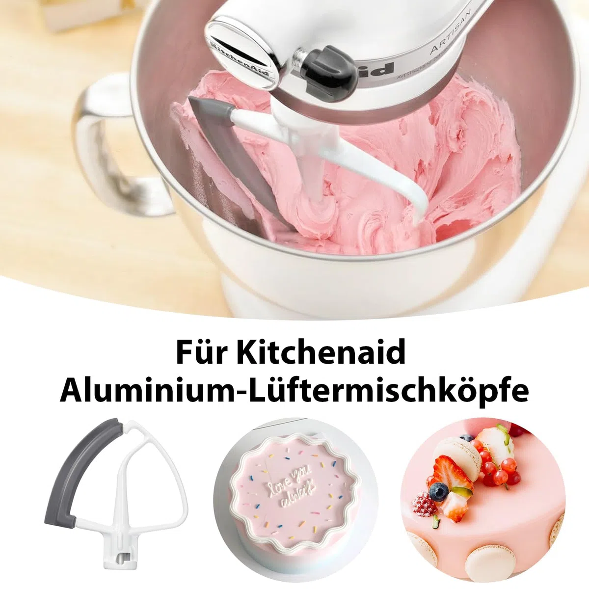 Flex Edge Schlägel für KitchenAid Mixer, Flexibler Flachrührer mit Silikonkanten, KitchenAid Zubehör für 4.5-5 Quart Schüsseln, Metall Küchenhelfer-Aufsatz, Kompatibel mit KitchenAid Stand Mixer