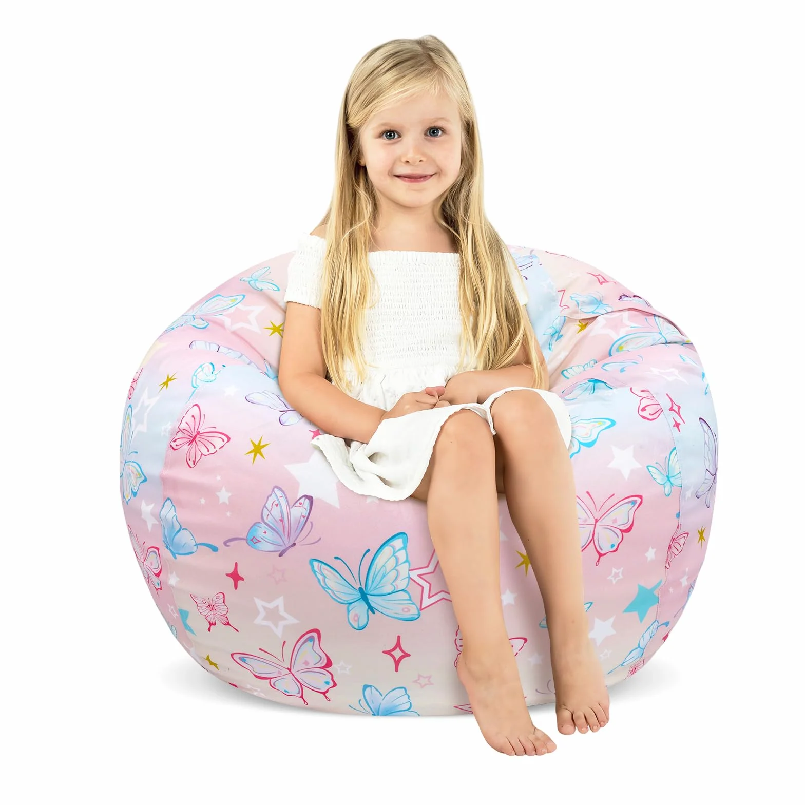 Decalsweet Sitzsack Kinder Spielzeug Stofftier Aufbewahrung, Große Größe Kuscheltiere Aufbewahrung für Mädchen Jungen, Aufbewahrung Organizer Lagerung Kinderzimmer Bunter Schmetterling(Nur Tasche）