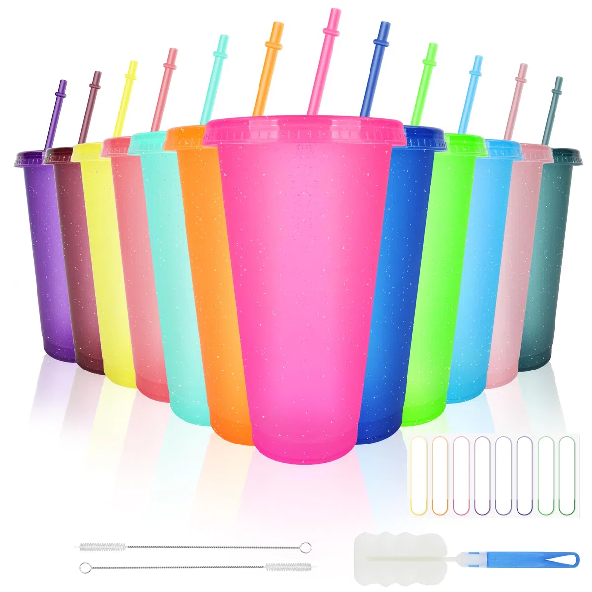 12 Stück Farbwechsel Becher, 24oz/710ml Trinkbecher mit Deckel und Strohhalm, Wiederverwendbare Kaffeetasse, kalte Getränke Ice-Cream-Saft Geeignet für Reisepartys