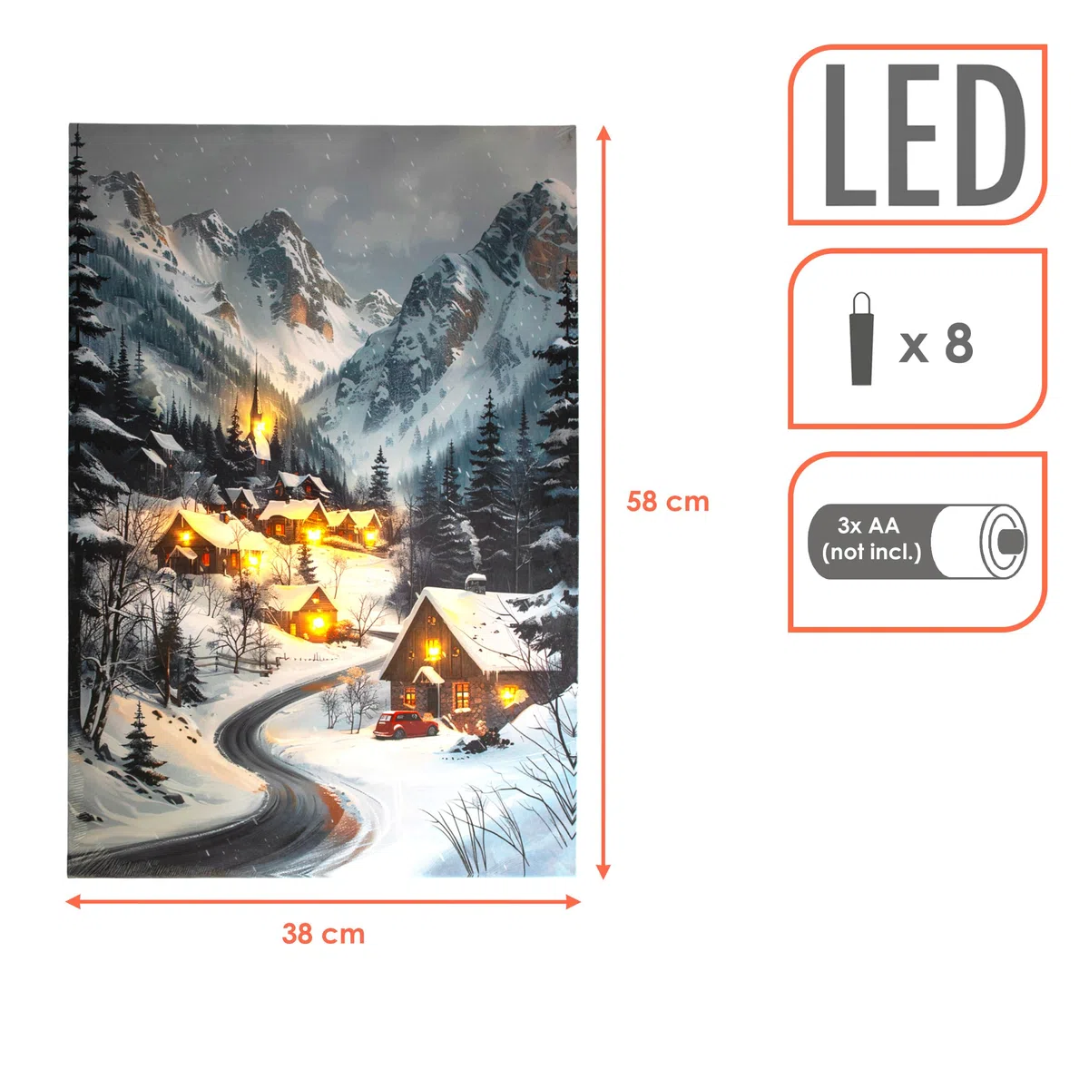 Spetebo Weihnachts Wandbild mit LED Beleuchtung Batterie betrieben - 58 x 38 cm - Winterdorf Leinwandbild warm weiß beleuchtet - Weihnachten Advent Winter Bild Wanddeko Weihnachtsbild Fotodruck