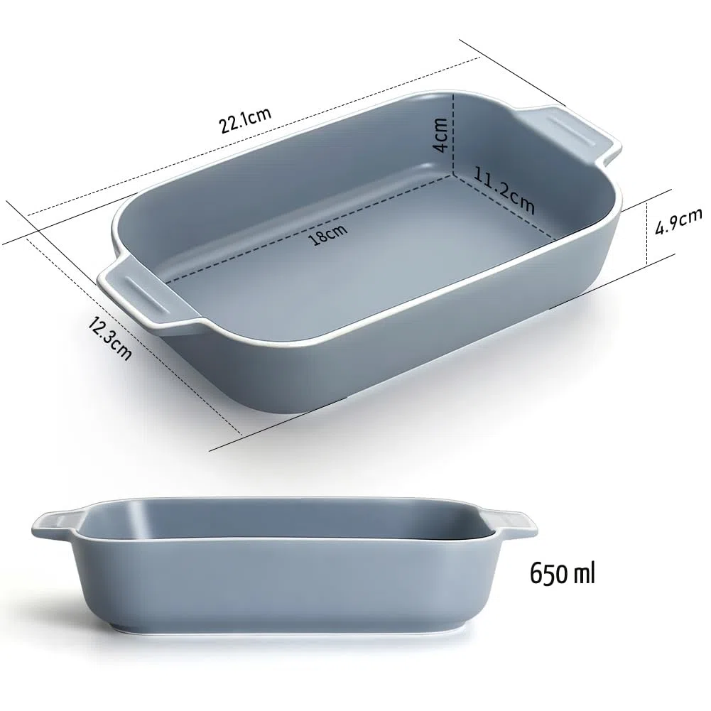 Kleine Auflaufform 2er Set, 22x12cm Rechteckige Backform, Mini Backschale für Einzelportionen, Auflauf, Gratin & Gemüse, Blau