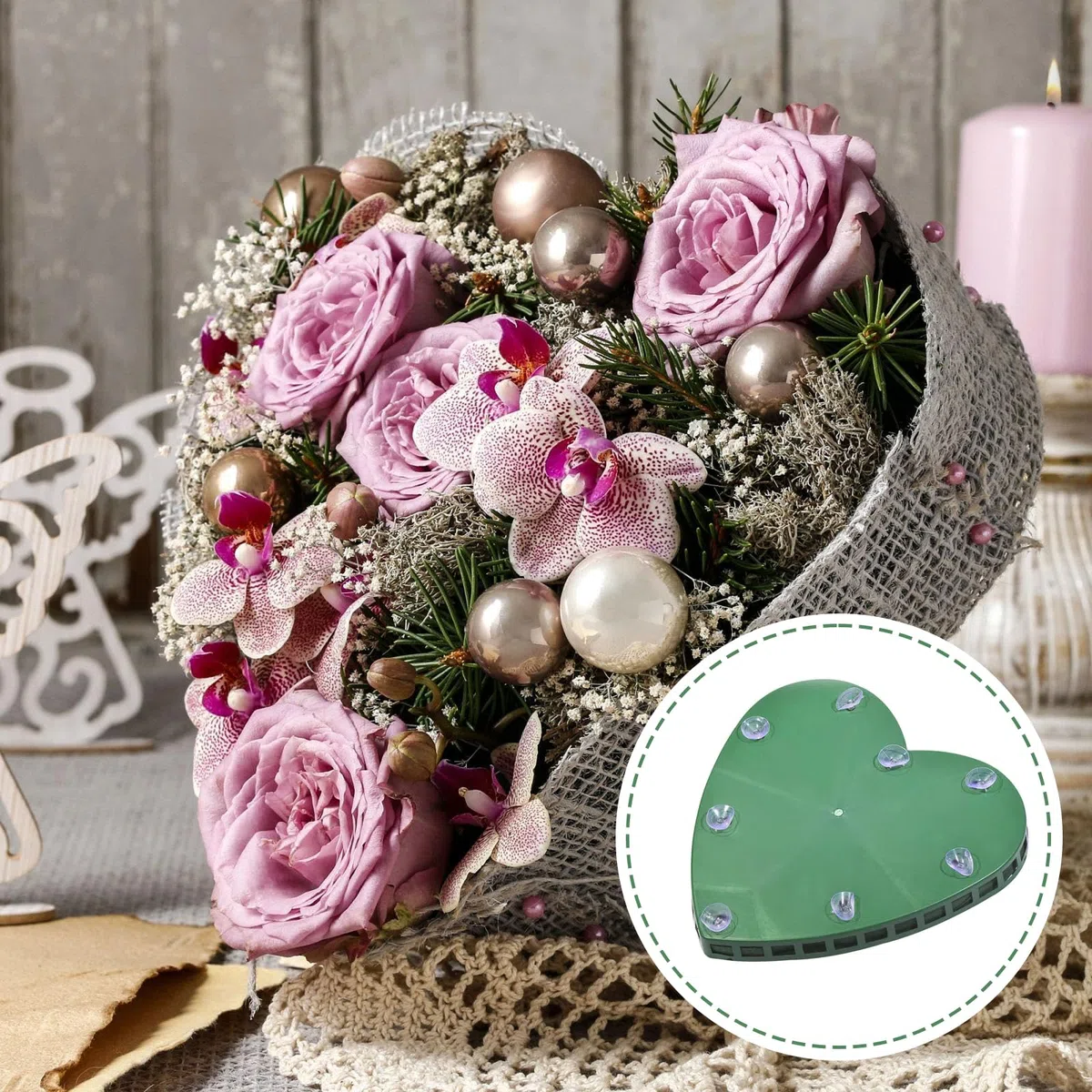 Steckschaum Herz: 30x32.5cm Blumensteckschaum Herz Groß,Steckschaum für Frische Blumen mit Gitter, Steckmasse für Blumengestecke für Hochzeit, Autodeko, Ostern und Geburtstag