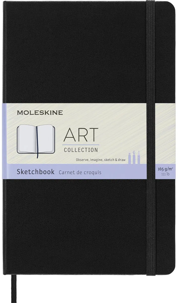 Moleskine Art Skizzenbuch, Zeichenalbum mit Hardcover und Gummiband, Geeignet für Stifte, Bleistifte und Pastelle, Schwarz, Large 13 x 21 cm, 104 Seiten