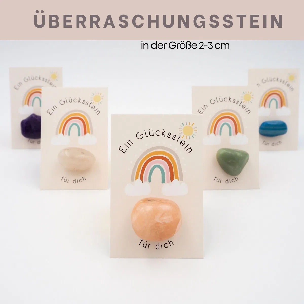 Milaboo 12er Set Glückssteine mit Karte – Einzeln verpackte Natursteine als dekorative Geschenkidee – Glücksbringer & Mitbringsel für besondere Anlässe (Mutstein)