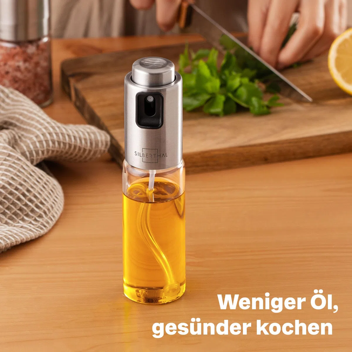SILBERTHAL Ölsprüher 120 ml Glas – Sprühflasche für Speiseöl – 2 in 1 Essig & Ölspender – Gleichmäßiges Sprühen für Heißluftfritteusen, Pfannen, Salat – Küchenhelfer – Spülmaschinenfest