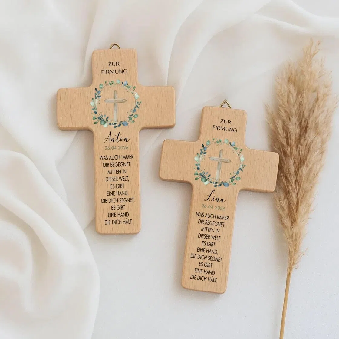 minimutz Personalisiertes Holzkreuz zur Firmung, Firmgeschenk Wandkreuz mit Namen, Datum & Segensspruch, Geschenk Patenkind Enkel (Firmung Kreuz)