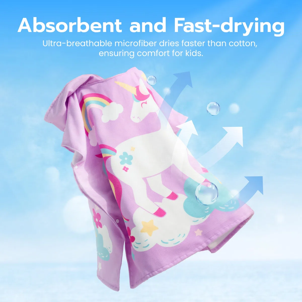 Joiedomi 30"* 30" Badeponcho Badetuch für Kinder,Lila Einhorn-Mikrofaser-Kapuzenhandtuch-Poncho für Strand, Pool, Bad, schnelltrocknend