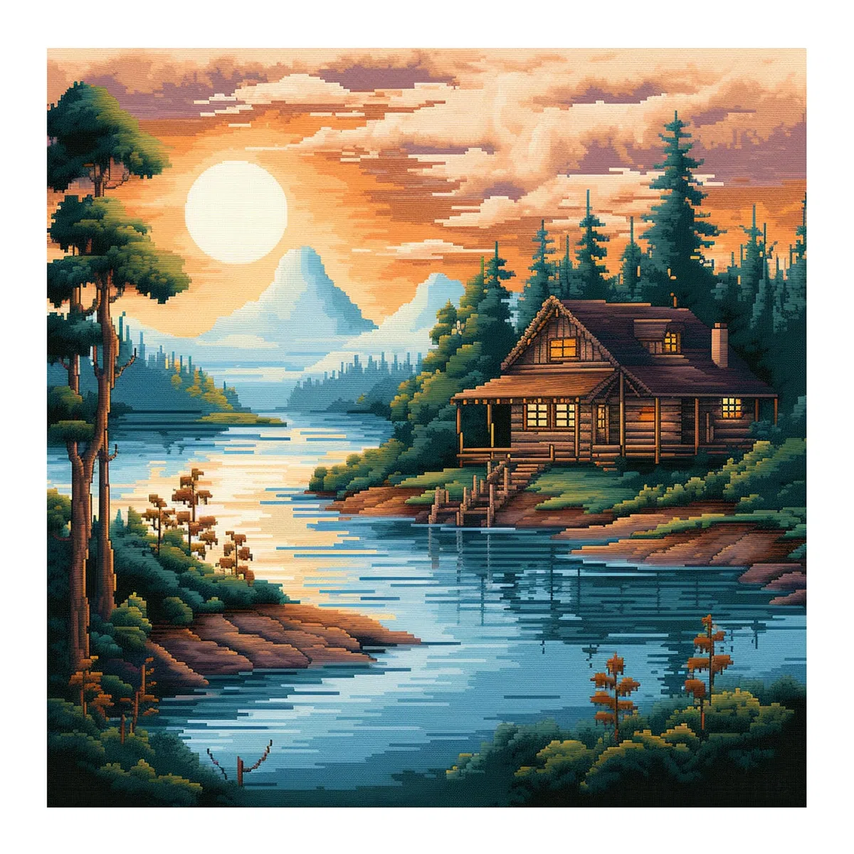 cukol cukol Kreuzstich Set Vorgedruckt Erwachsene, Stickbilder 40x40 cm | Stickpackungen mit 11ct, Kreatives Bastelset Hobby zum Sticken für Frauen, Stickset für Diy Home Deko, Seelandschaft Motiv
