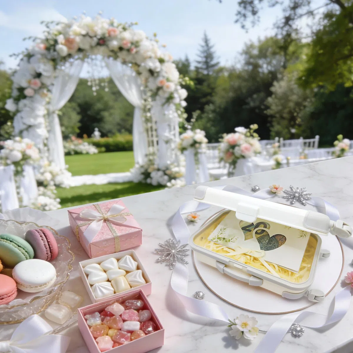 Dumeher Geldgeschenk Hochzeit Trolley Koffer Geldkoffer “Just Married” Hochzeitsgeschenke für Brautpaar Geldgeschenke Verpackung mit Geschenkbox und Geld Hochzeitskarte