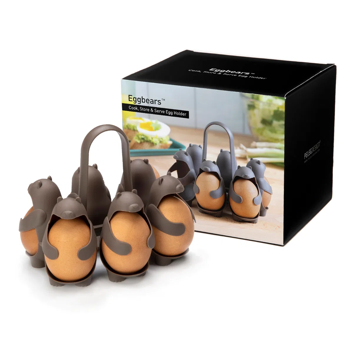 PELEG DESIGN – Egguins-förmiger Eierspender & Eier Aufbewahrung – Eierkocher & Kühlschrank Organizer für 6 Eier – Perfekt für Weich- und Hartgekochte Eier (Eggbears)