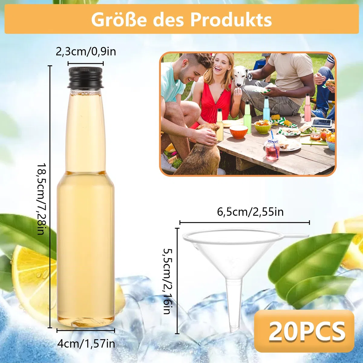 20 Stück Kleine Shot Flaschen Zum Befüllen 150ml Schraubverschluss Likörflaschen aus Kunststoff, Plastik Flaschen zum Befüllen, Schnapsflaschen Zum Befüllen für Hochzeiten, Party