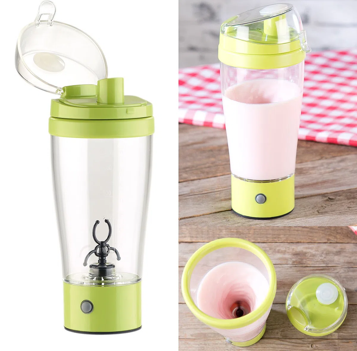 Rosenstein & Söhne Shaker: Selbstrührender Trinkbecher mit elektrischem Quirl, 450 ml, BPA-frei (Selbstrührender Shaker, Becher, Milchaufschäumer)