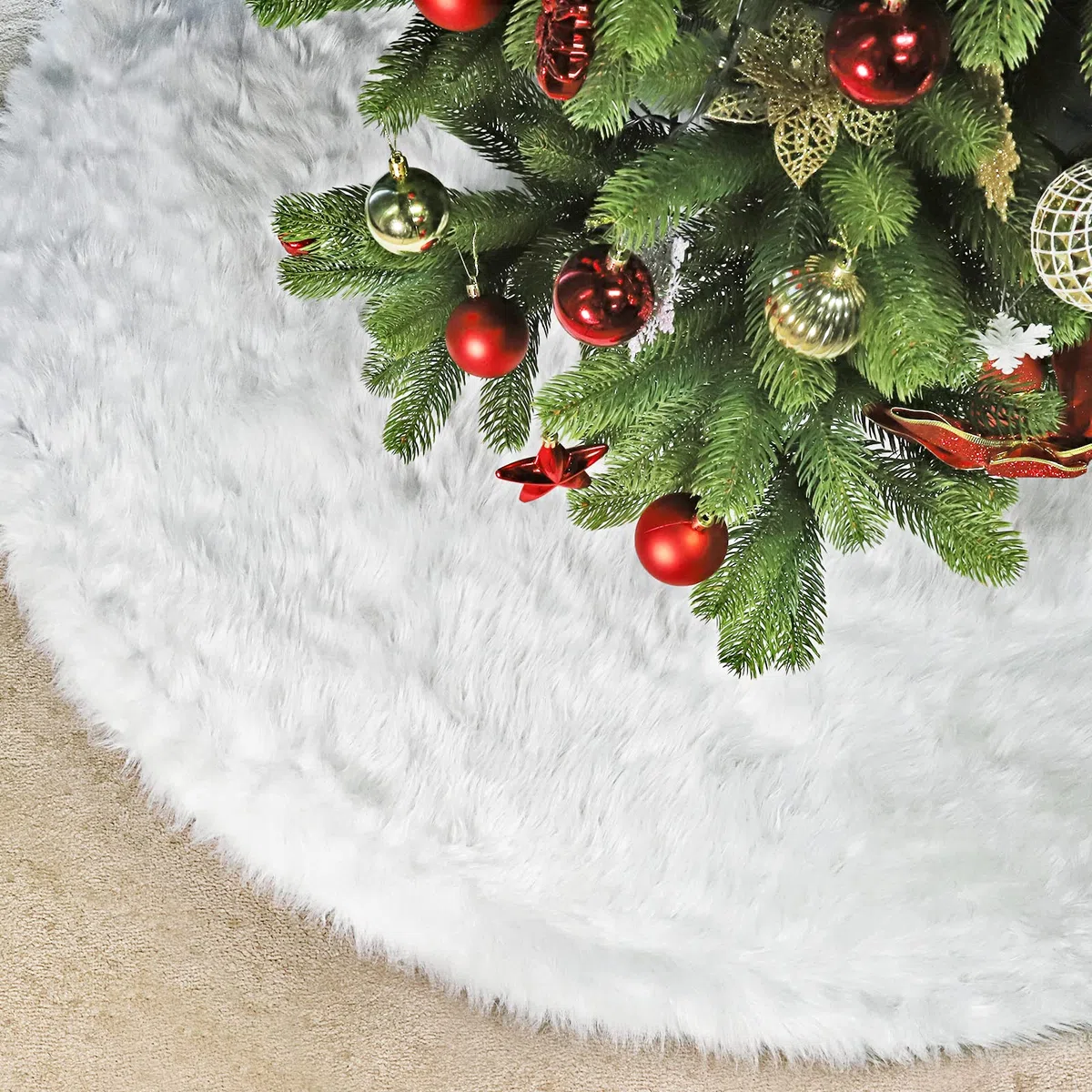 SALCAR Weihnachtsbaum Decke Weiß, 120 Weihnachtsbaumdecke Rund Weißer Plüsch Christbaumdecke, Weihnachtsbaum Rock für Weihnachtsdekoration, Neujahr, Party und Hochzeit