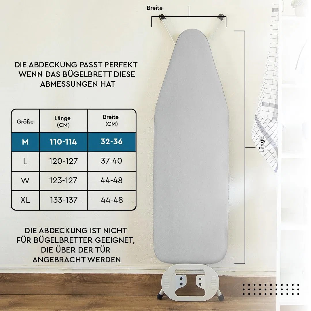Encasa XO Reflektierender Metallisierte Silikon bügelbrettbezug, 112x34 cm Zoll Mit Dickem Schaumstoff Und Filzauflage, Beständig Gegen Anbrennen Und Flecken, Verkürzt Die Bügelzei
