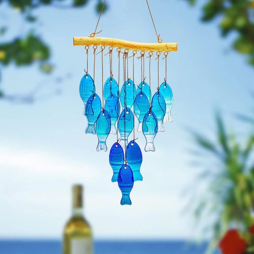 Windspiel in Fischform, blaues Glas, Meereswindspiel, hängender Sonnenfänger, Lichtsammlung, Anhänger für den Außenbereich (Stil 1)