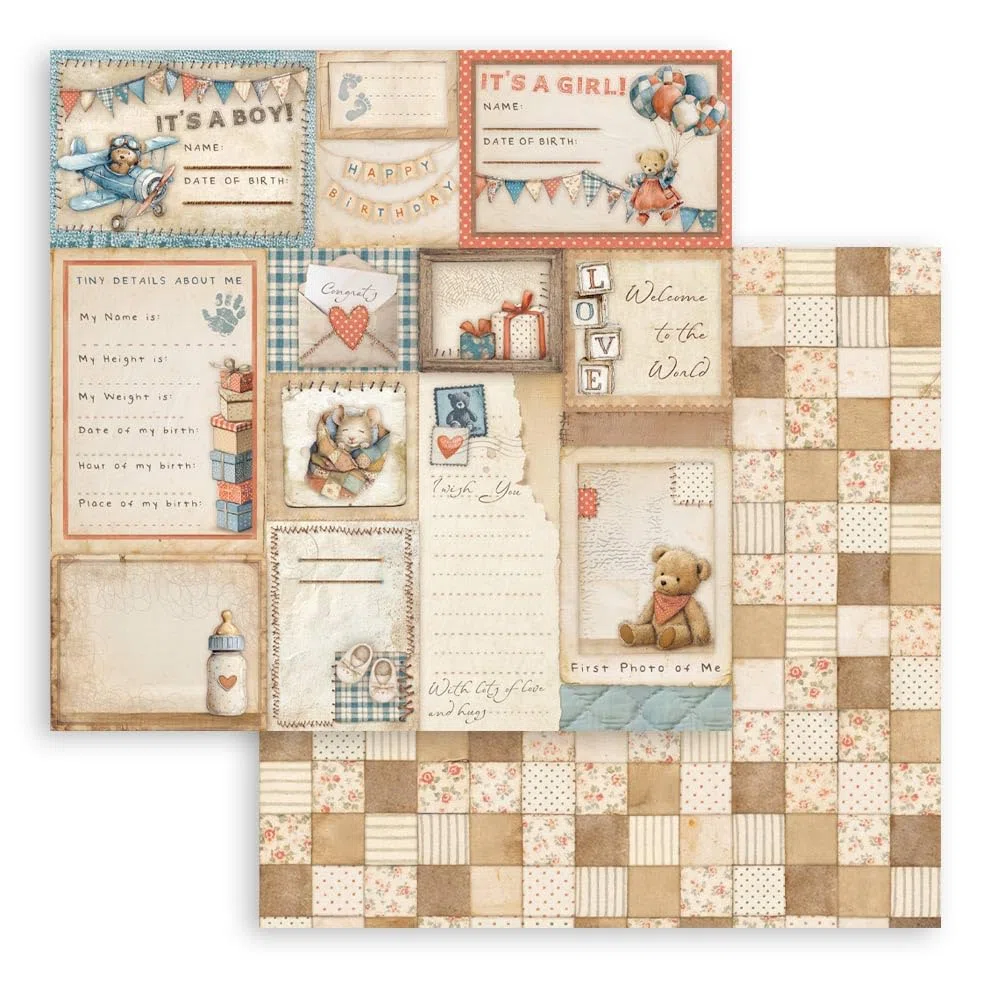 Stamperia - Mini Pad for Scrapbooks, Albums, Cards, Bullet Journals and More, Acid Free, Double-Sided, Perfect for Hobbies, Crafts, and Gifting (6 Sheets) (Baby) (30.5 x 30.5cm)