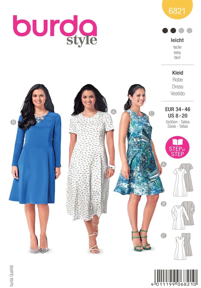 Burda Style Schnittmuster #6821 Damen kurzes Sommer Kleid Gr. 34-46
