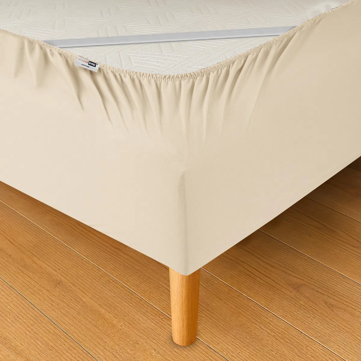 Wrappybag Boxspring Bettumrandung 90 x 200 mit Gummibändern – Neuer Look für Ihren Alten Boxspring-Sockel – Farbe Hellbeige - Betthusse in 6 Größen Verfügbar