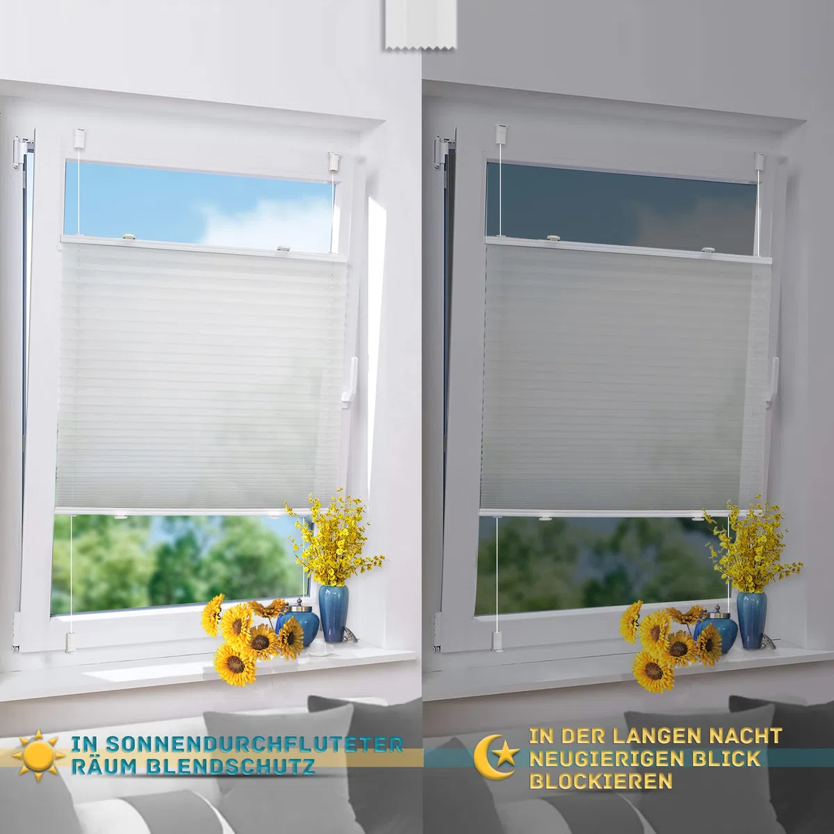bobodeco Plissee ohne Bohren Plissees Klemmfix - Weiß 80 x 130 cm (BxH) - Easyfix Plisseerollo Jalousie Faltrollo Blickdicht - Sichtschutz - Sonnenschutz Fertifplissee - Rollos für Fenster und Tür