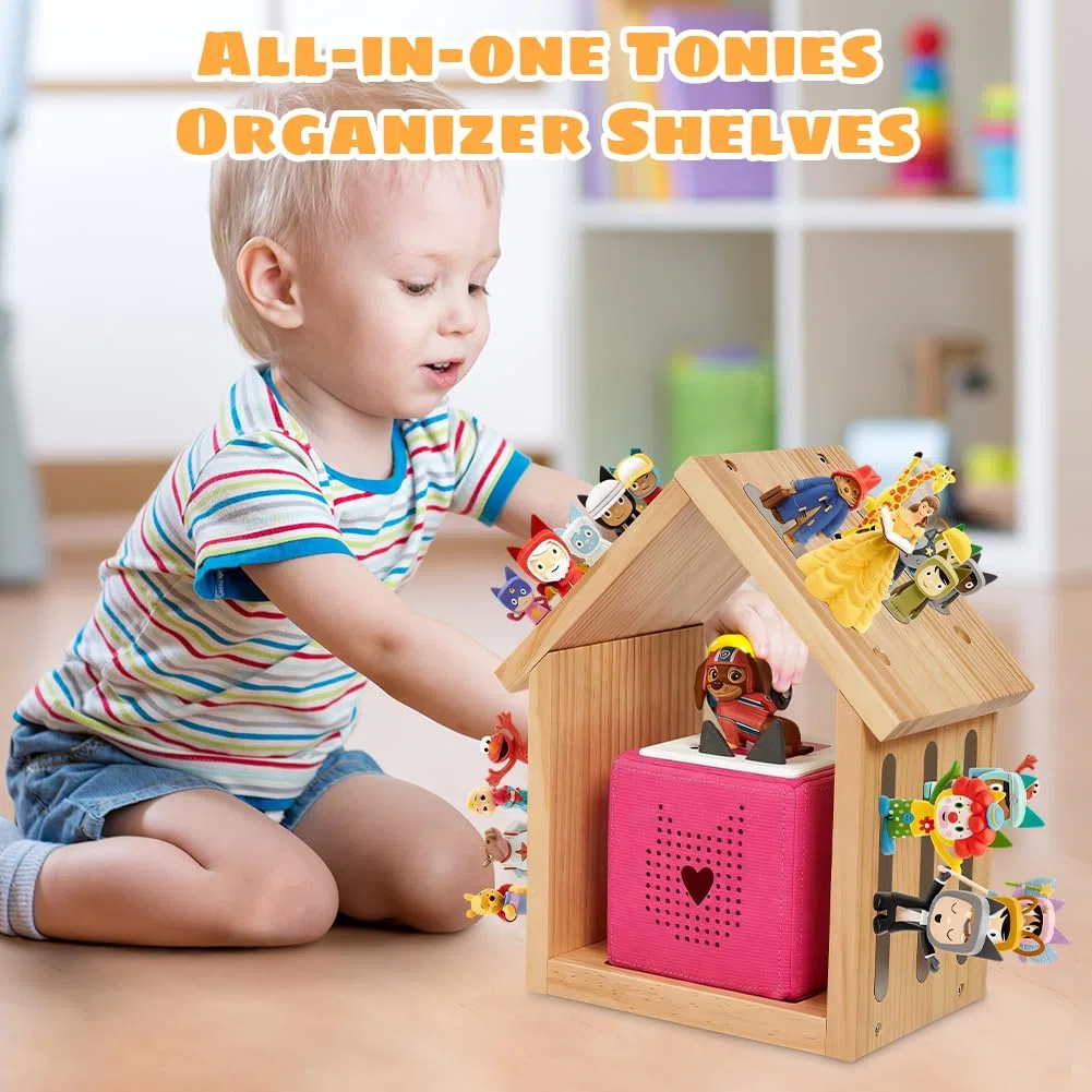 Tonie Regal aus Holz zum Hinstellen oder Aufhängen, Hausform Magnetische Tonie Aufbewahrung Regal für 20–25 Figuren, Toniebox Zubehör, für Mädchen und Jungen