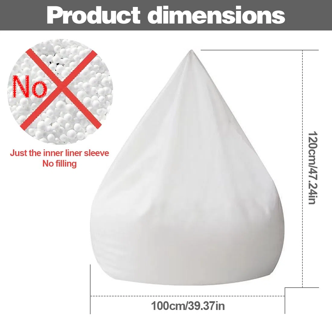 Yuragim Innenbezug für Sitzsac, Sitzsack-Einsatz XXL 100X120cm Innenbezug für Sitz Lazy Sofa, Sitzsack Taschentücher Ersatzbezu Sitzsackhülle Ersatzbezug für Sitzsackeinsatz Sitzsackbezug Stoff Sofa