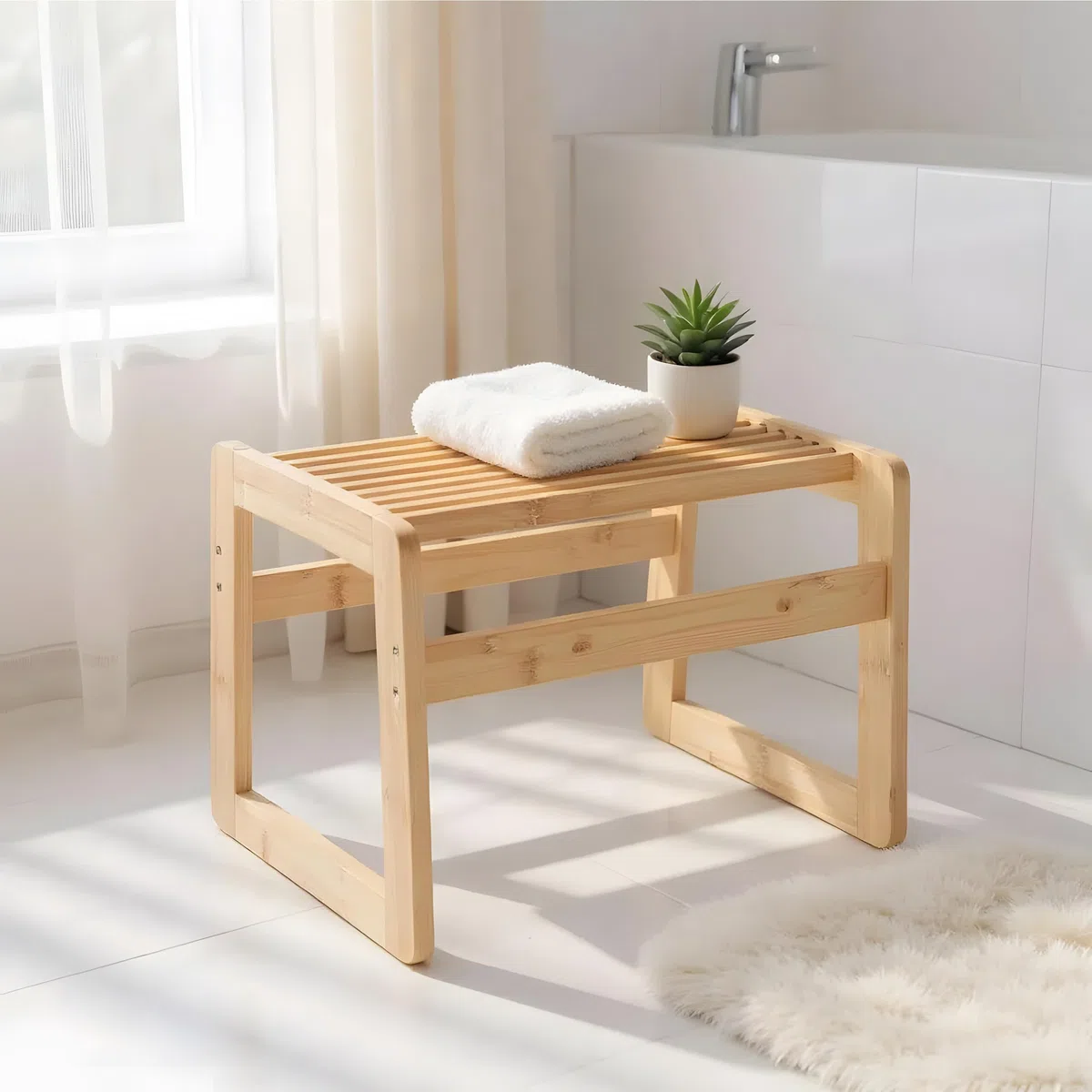 Relaxdays Badhocker, Bambus, kompakt, offene Bauweise, Saunahocker, HxBxT: 30 x 38 x 33 cm, Sitzbank Flur und Bad, Natur
