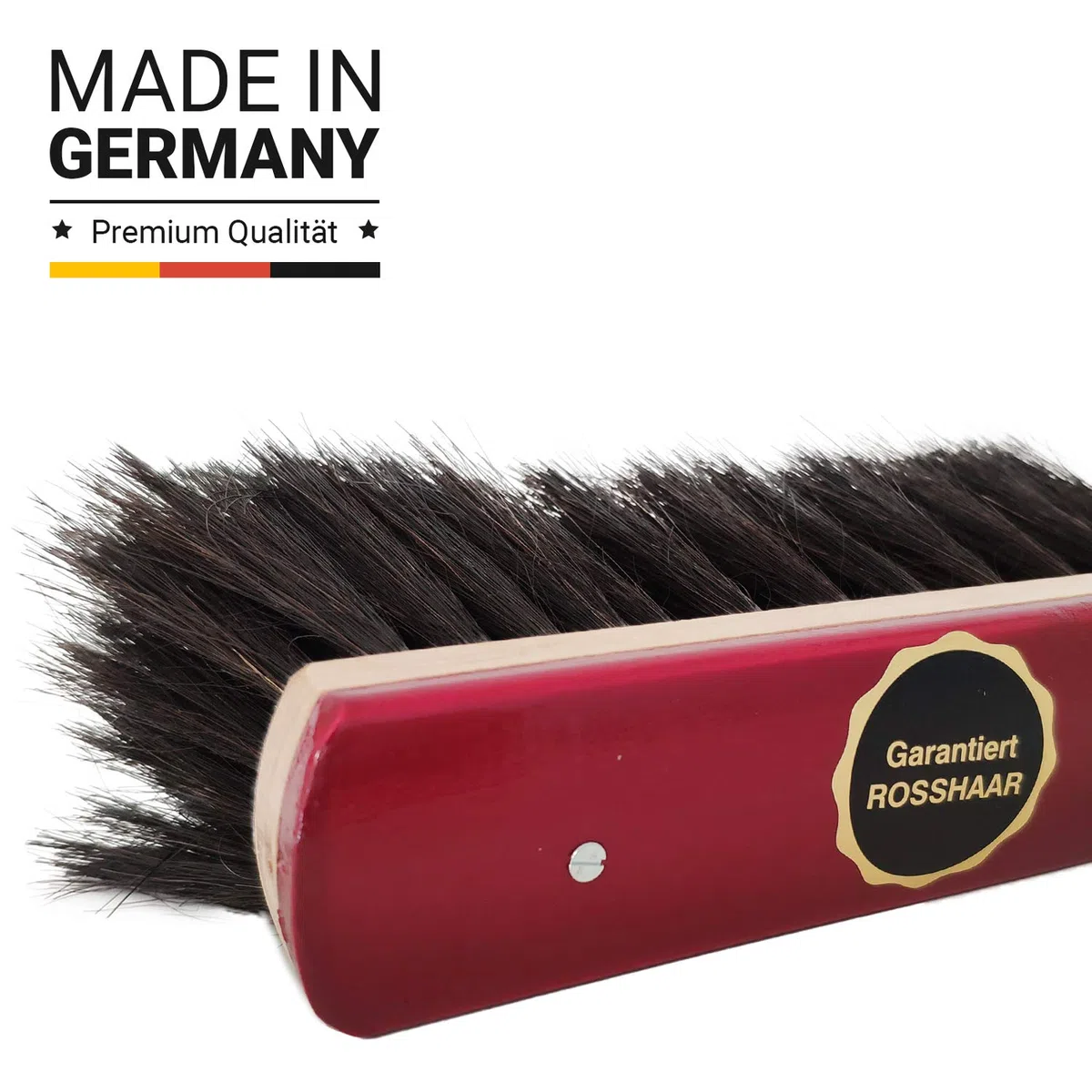 Handfeger mit natürlichen Rosshaar Borsten, Mahagoni-Lack, Handbesen Tierhaar - Made in Germany