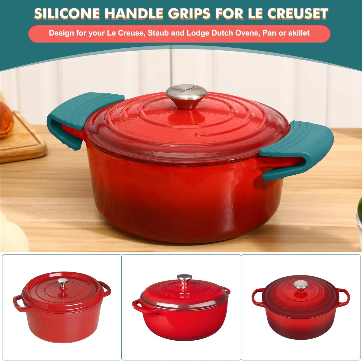 Silikongriffe, Karibik, je 12,7 x 6,4 cm, Griffe und Griffhülse, passend für Le Creuset Dutch Ovens Zubehör, 5 Jahre kostenloser Ersatz