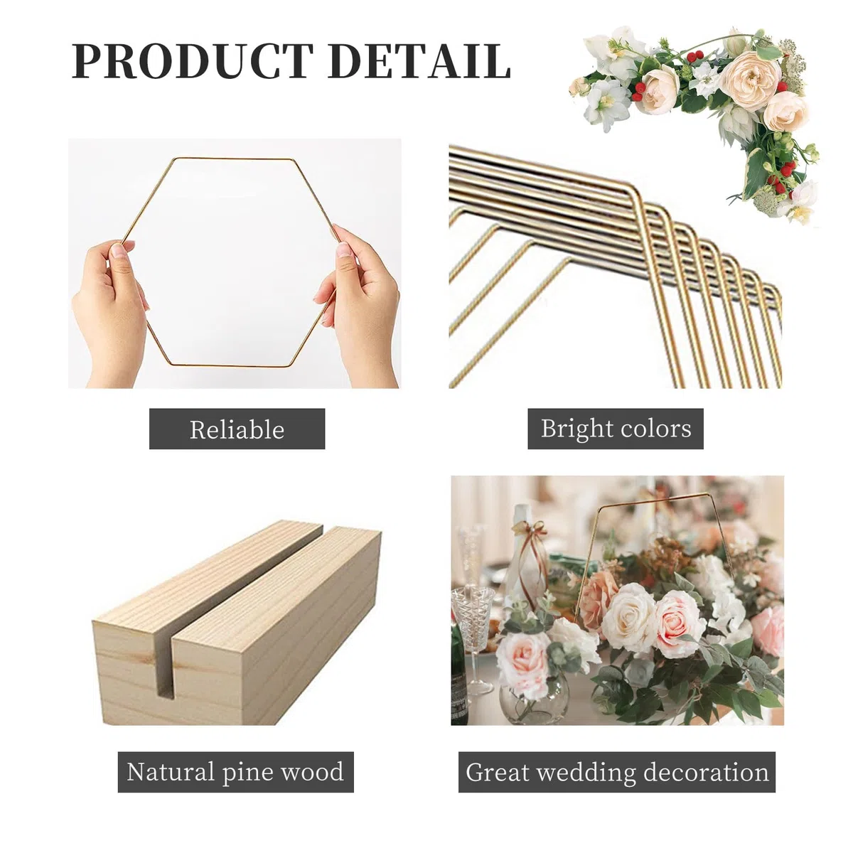 Metallringe zum Basteln, 10 Stück Hexagon Metallring, 20cm Metallring mit Fuß, Metall Deko Ringe mit Holzständer für DIY Handwerk Hochzeit Party Tischschmuck