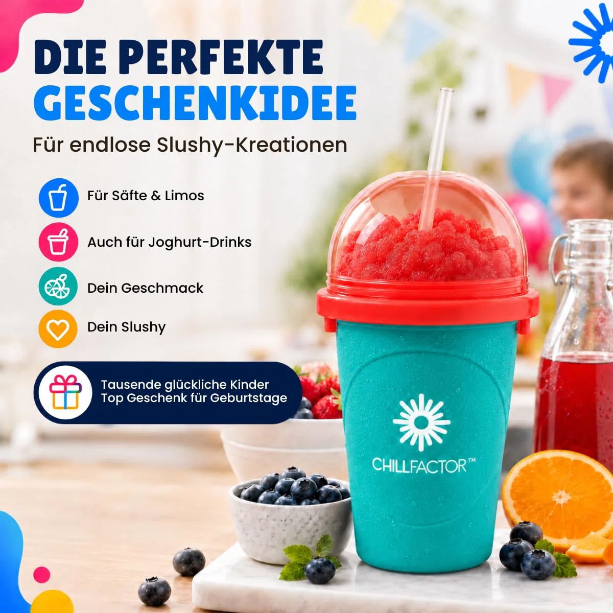 Slushy Maker – Tragbarer Slushy Becher aus Silikon mit 2-in-1 Strohhalm und Löffel – Slush Ice Maker für erfrischende Slushies – Slushi Cup zum Slush Eis selbermachen – 370ml