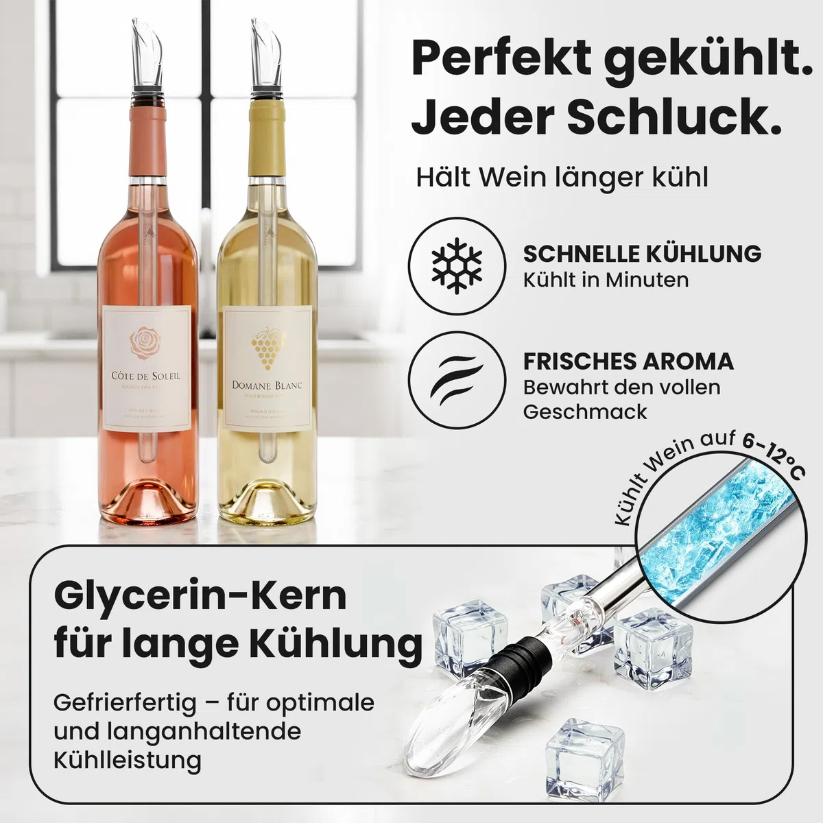 Beyond Weinkühlstab 6-teiliges Geschenk Set aus Edelstahl mit Ausgießer - Ideales Weinzubehör für Weinliebhaber I Weinkühler Set für Weißwein & Rotwein - Stab mit Dekanter - Zubehör für Weintrinker