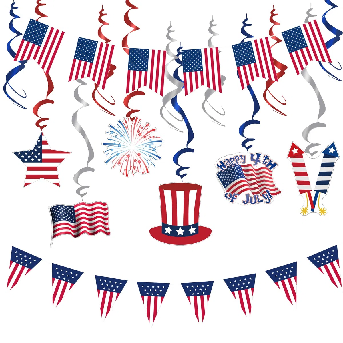 USA Deko Amerika Flagge 12 Stück Spiralen American Banner 4. Juli Tag Unabhängigkeitstag Amerikanische Deko Amerika Deko