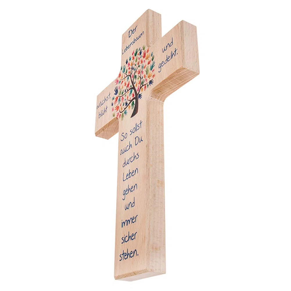 Fritz Cox Kinder-Set: Kinder-kreuz Lebensbaum mit Taufbrief | das ideale Geschenk zur Taufe 15cm