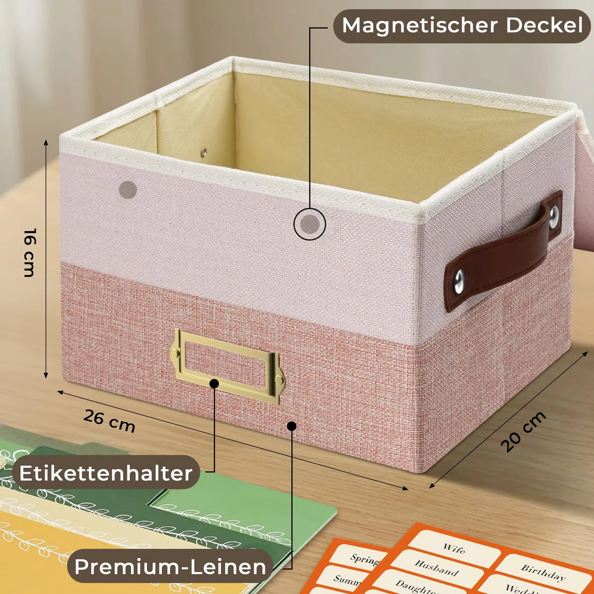 Vienrose Grußkarten Aufbewahrungsbox, Faltbare Veranstalter mit 20 Trennwänden 84 selbstklebenden Etiketten, Kartenbox für Grußkarten, Fotos, Briefumschläge, Aufkleber, Postkarten, Hellrosa & Lotus