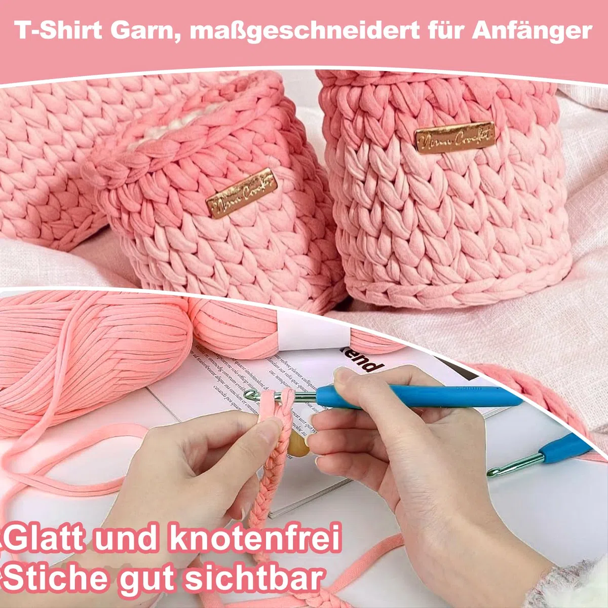Maxee 400g T-Shirt Garn – 2 er Pack (je 200g/75m), Weiches Beilaufgarn zum Häkeln & Stricken – Farbintensiv & pflegeleicht, Ideal für Häkeltaschen/Körbe/Teppiche DIY Projekte, Handarbeiten und Deko