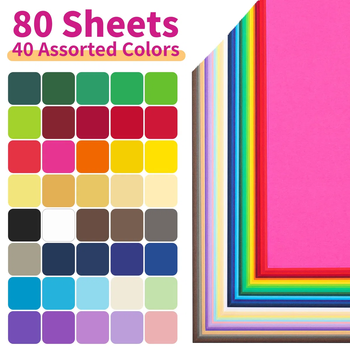 80 Blatt Farbiger Karton – 40 Farben 30x30 cm (12x12 inch) Bastelkarton Scrapbooking-Papier 180 g/m² in verschiedenen Farben für DIY-Projekte und Bastelbedarf PAP18MX1