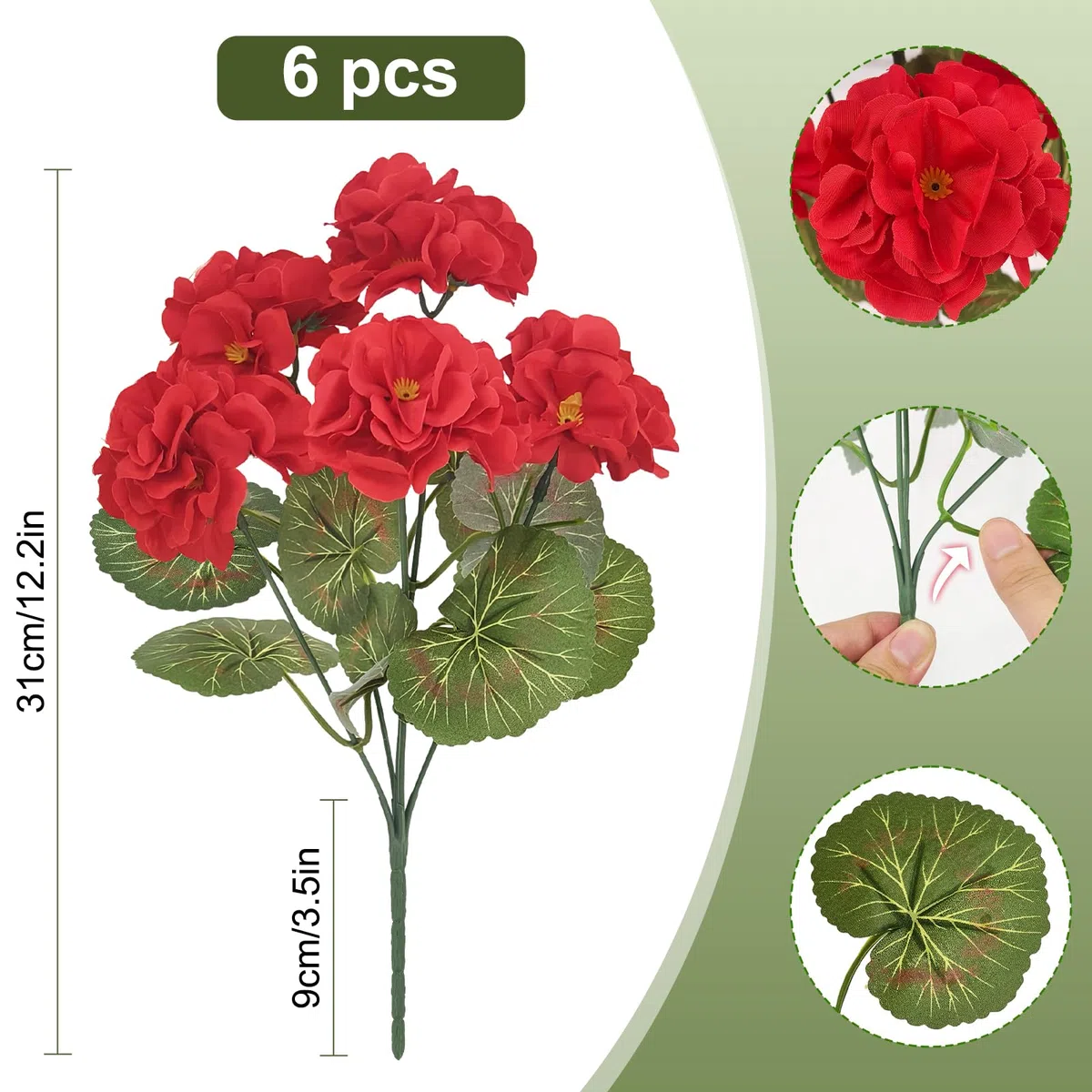 YMIFEEY 6 Stück Kunstblumen Künstliche Balkonpflanzen Blumen Geranien für Draußen, Kunstpflanze Outdoor Wetterfest, Künstlich Balkonpflanzen Balkon Blumen UV-beständig für Innen- & Außenbereich