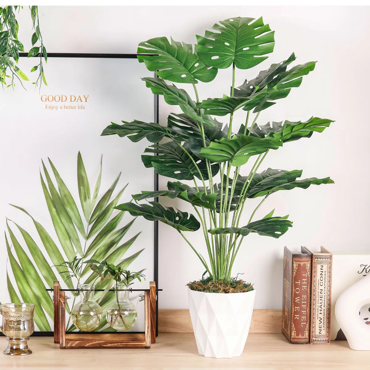 Der Rose Kunstpflanze Künstliche Pflanzen Wie Echt 71 cm Kunstpflanzen Groß Fake Plant für Wohnzimmer Badezimmer Schlafzimmer Zimmer Balkon Deko