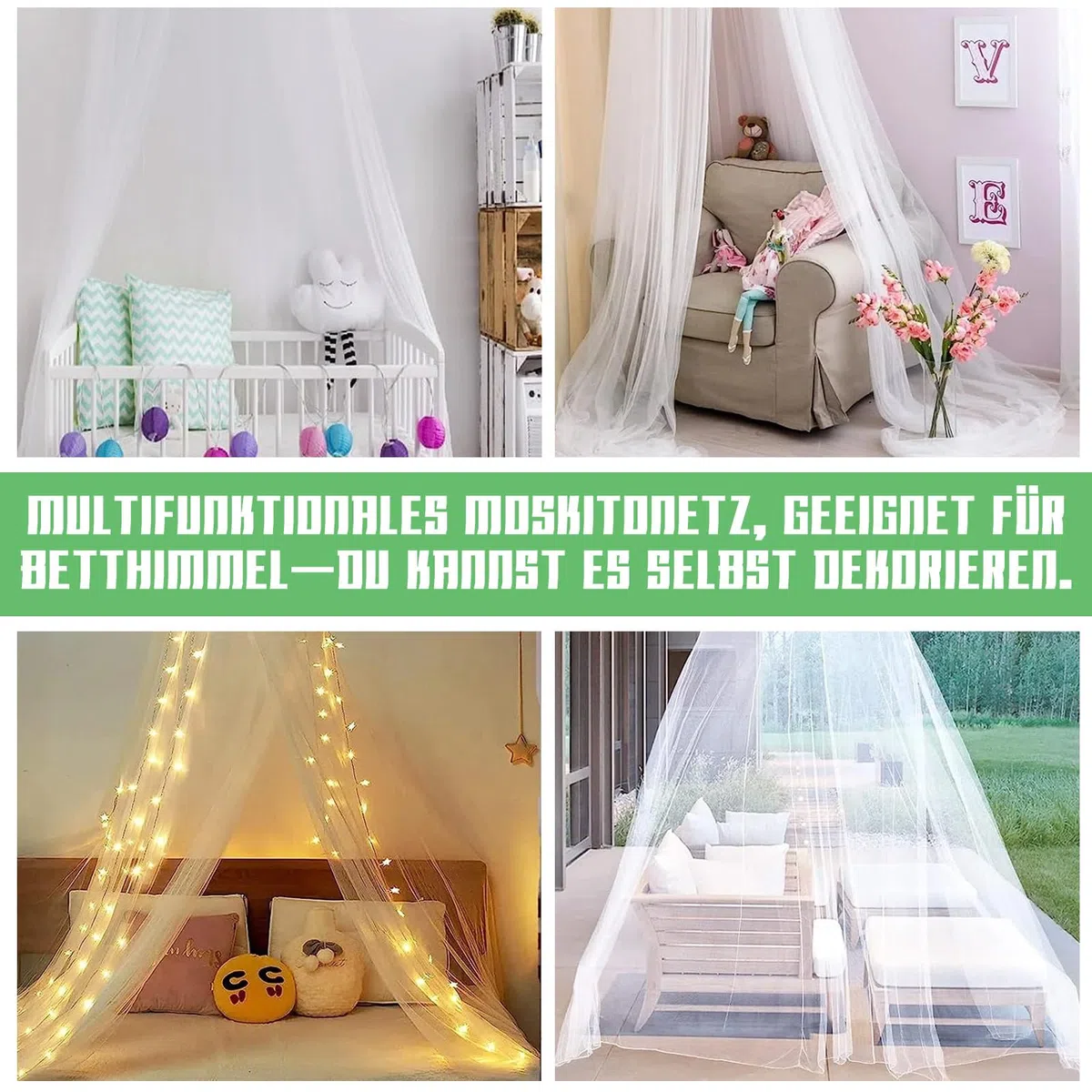 Moskitonetz Bett für Doppelbetten Einzelbett - Moskitonetz Feinmaschiges als Moskitoschutz, Moskitonetz mit Haken, Mückennetz Bett Geeignet Camping Reise und zu Hause, Fliegennetz Moskitonetze Weiß 2M