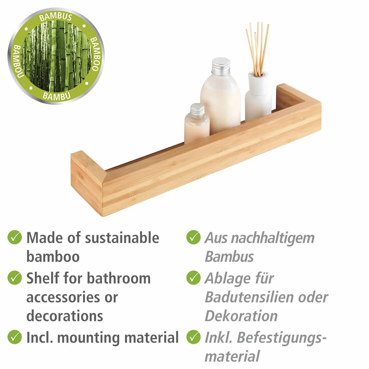 WENKO Wandregal Bambusa aus Bambus, 40 cm